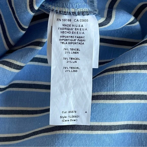 Karen Kane Striped Shirtdress Tencel Linen Roll-Tab Sleeve Blue Size XS - Picture 11 of 16